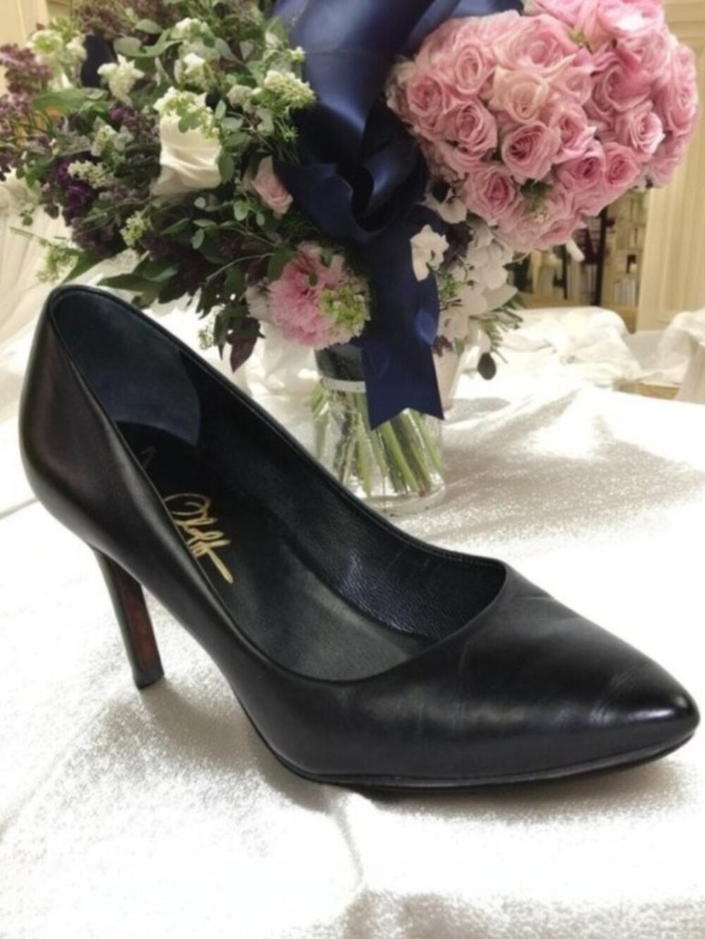 Joan Oloff Deborah Black Luxury Leather Mid-Stiletto Heel, Size 36 (US 6)